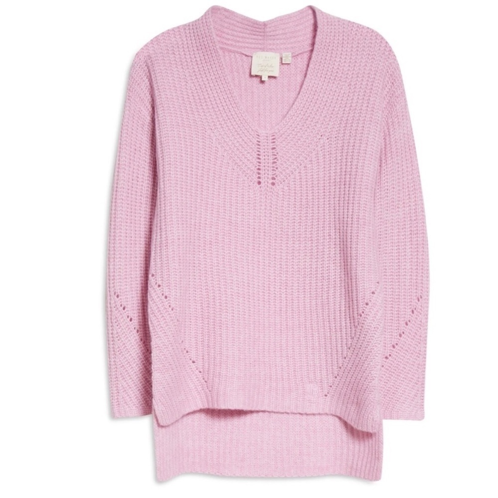 Ted Baker London Womens Ribbed V Neck Wool Blend Pullover Sweater Size 6 US 16